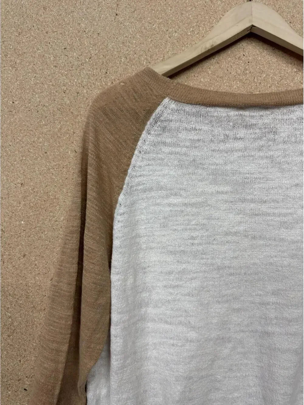 (RFB3) J Crew Womens XXL Sweater Cream Tan Colorblock Raglan Lightweight Knit